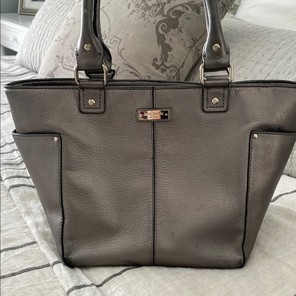 Kate Spade Silver Pewter Tote Bag with Structured Design